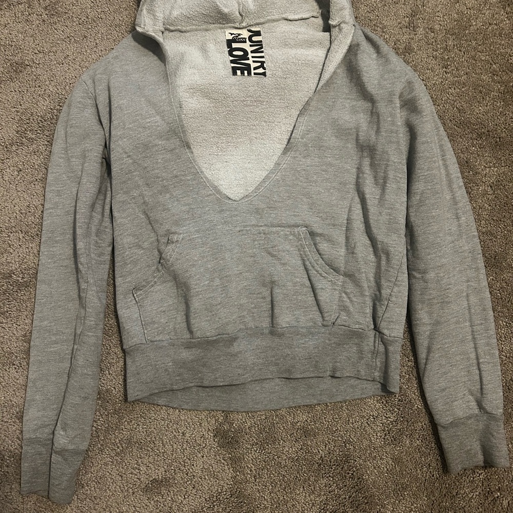 Gray V-Neck Hoodie by Unknown